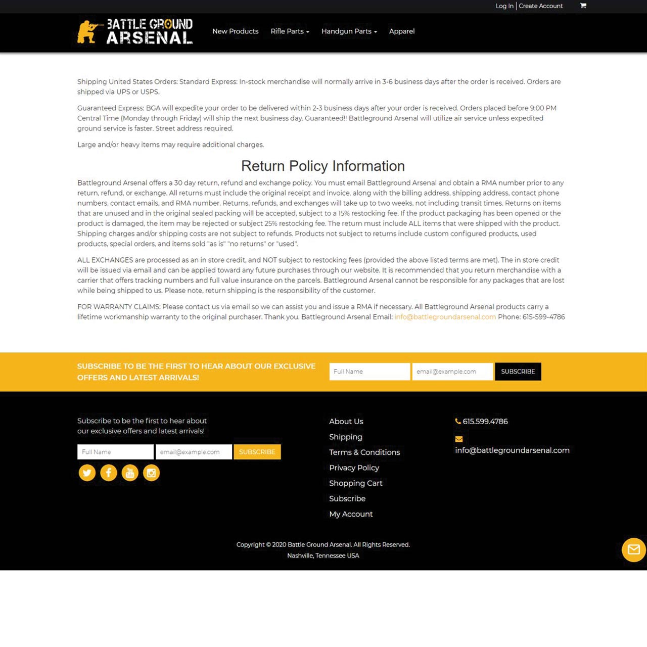 Return Policy Page